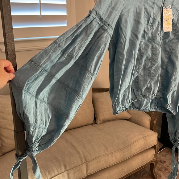 FREE PEOPLE 💯 linen balloon blouse size SP - Picture 6 of 16